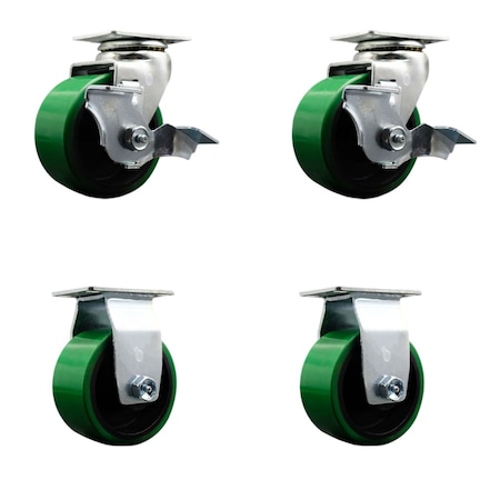 Service Caster Tool Box Caster Wheel Set 4'' Green Poly on Cast Iron Swivel Casters, 4PK TOOL-SCC-20S420-PUB-GB-TLB-2-R-2